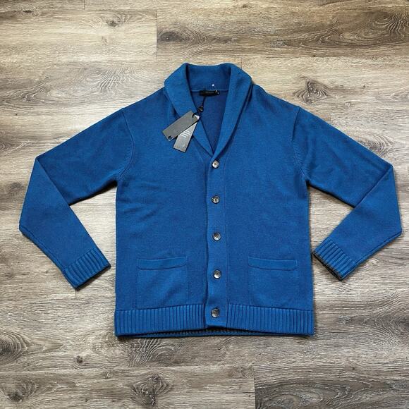 $458 Greyson Ottawa Shawl Cardigan Wool Cashmere Blue Sweater Mens Sz L MSP23S80 - Picture 2 of 10
